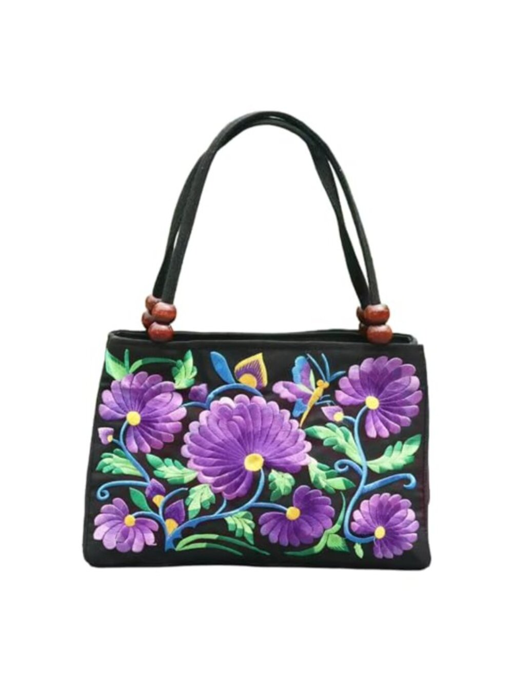 Embroidered Canvas Tote Bag Double-Sided Floral Shoulder Purse Boho